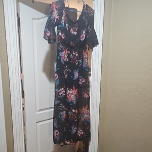 As U Wish Black Maxi Dress with Floral Patterns